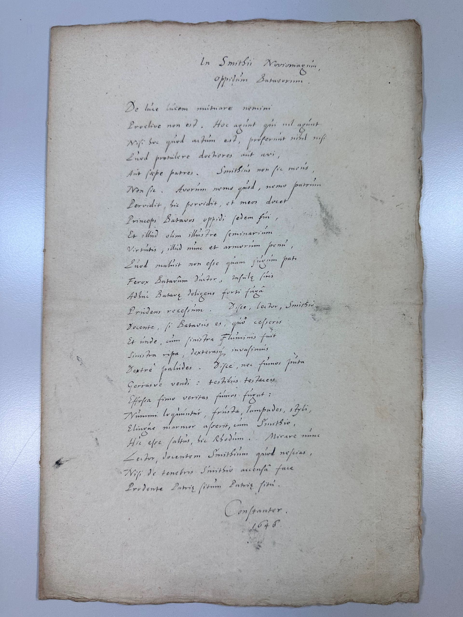 Gedicht van Constantijn Huygens aan Johannes Smetius