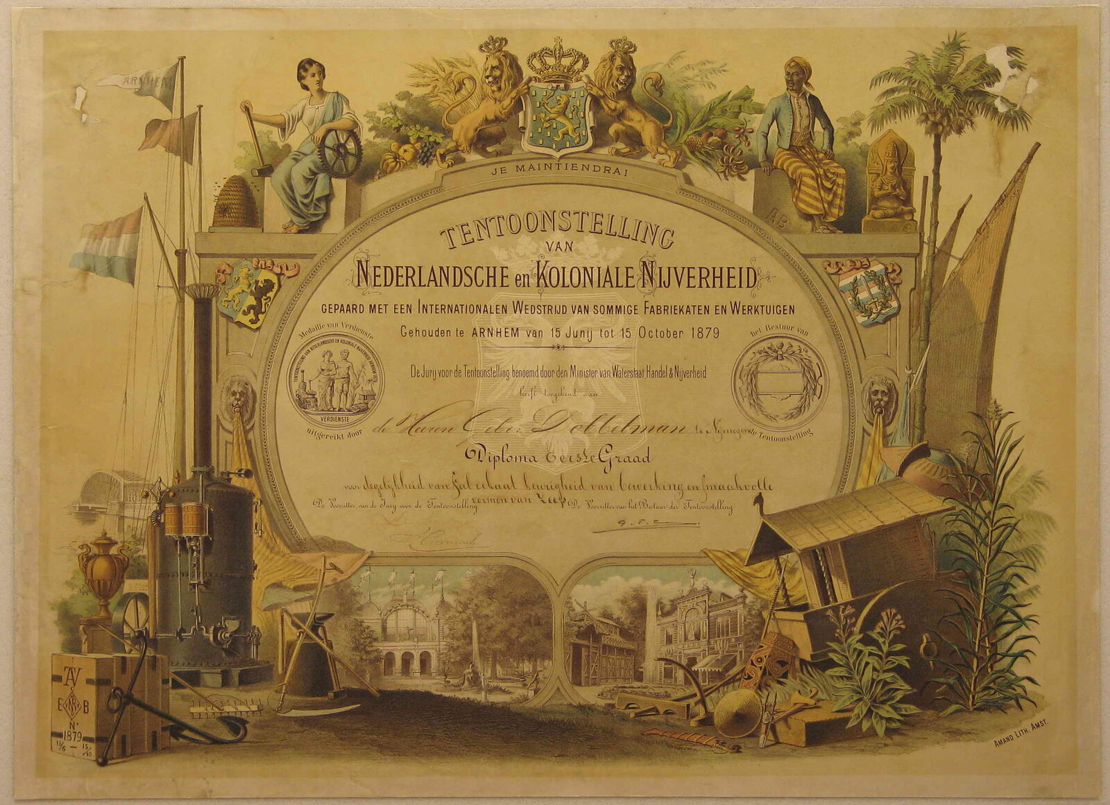 Diploma uitgereikt aan de Gebroeders Dobbelman voor zeepproductie